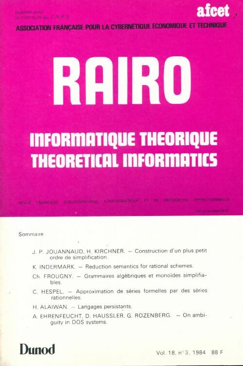 Rairo. Informatique théorique Vol. 18 n°3 - Collectif - Livre