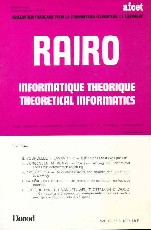 Rairo. Informatique théorique Vol. 18 n°2 - Collectif - Livre
