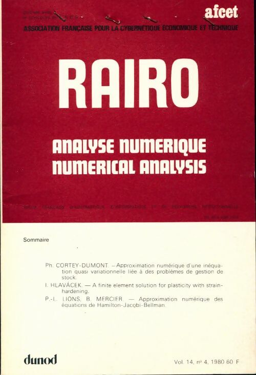 Rairo. Analyse numérique Vol. 14 n°4 - Collectif - Livre