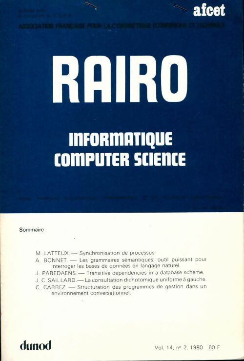 Rairo. Informatique Vol. 14 n°2 - Collectif - Livre