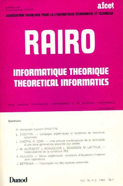 Rairo. Informatique théorique Vol. 16 n°2 - Collectif - Livre