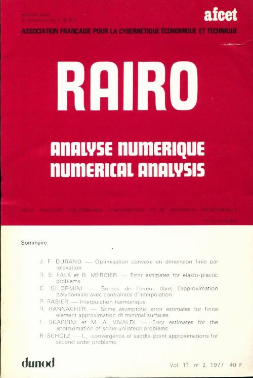 Rairo. Analyse numérique Vol. 11 n°2 - Collectif - Livre