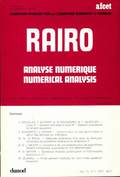 Rairo. Analyse numérique Vol. 11 n°1 - Collectif - Livre