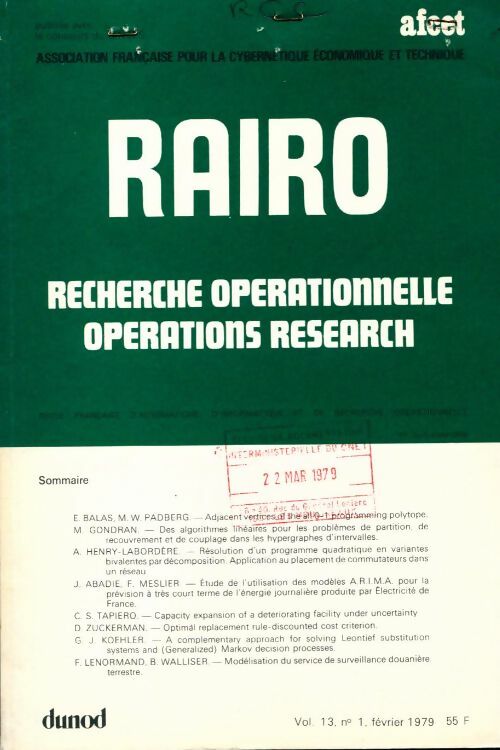 Rairo. Recherche opérationnelle Vol. 13 n°1 - Collectif - Livre