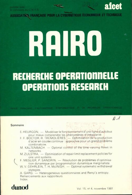 Rairo. Recherche opérationnelle Vol. 15 n°4 - Collectif - Livre