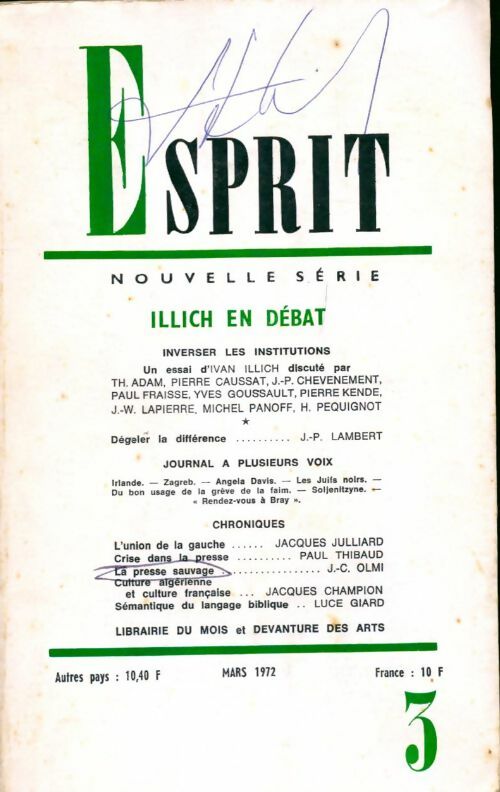 Esprit nouvelle série n°3 : Illitch en débat - Collectif - Livre