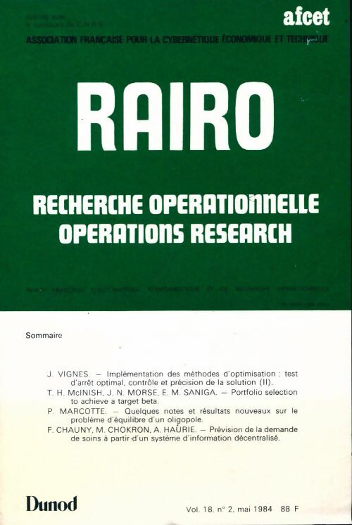 Rairo. Recherche opérationnelle Vol. 18 n°2 - Collectif - Livre