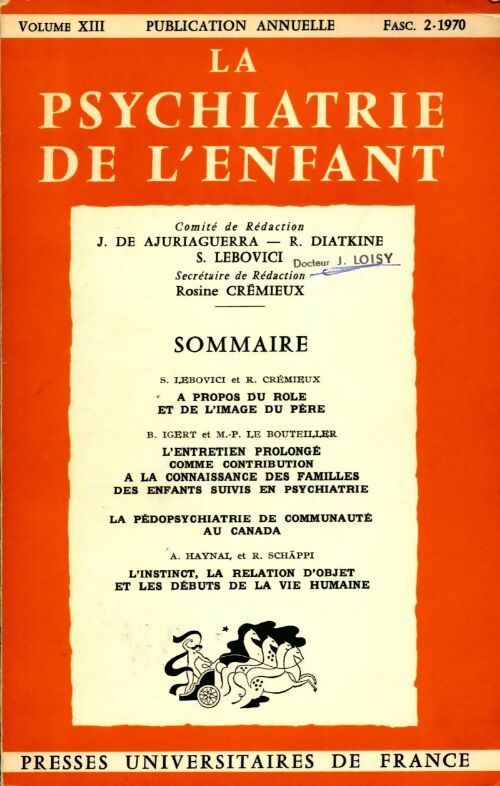 La psychiatrie de l'enfant Tome XIII fascicule 2 - Collectif - Livre