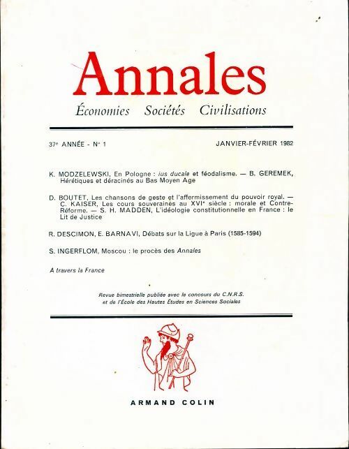 Annales 37e année n°1 - Collectif - Livre