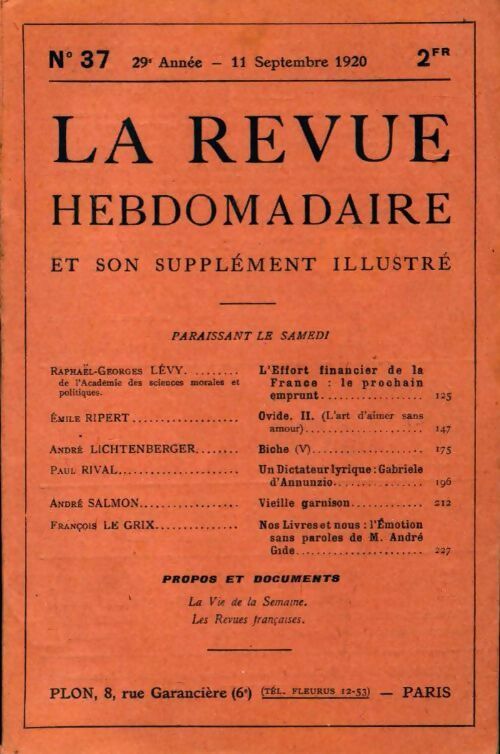 La revue hebdomadaire 29e année n°37 - Collectif - Livre