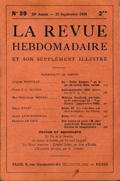 La revue hebdomadaire 29e année n°39 - Collectif - Livre