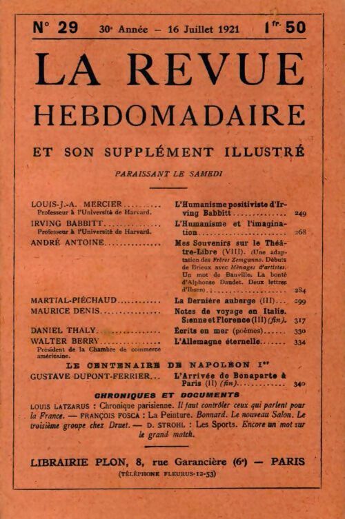 La revue hebdomadaire 30e année n°29 - Collectif - Livre