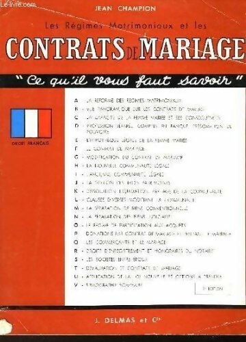 Les régimes matrimoniaux et les contrats de mariage - Jean Champion - Livre