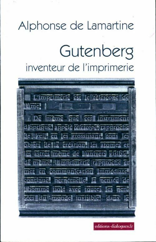 Gutenberg inventeur de l'imprimerie - Alphonse De Lamartine - Livre