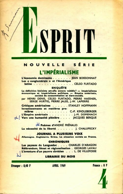 Esprit nouvelle série - n°4. L'impérialisme - Collectif - Livre