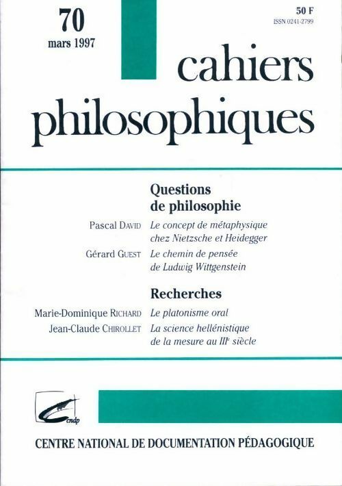 Cahiers philosophiques n°70 : Questions de philosophie / Recherches - Collectif - Livre