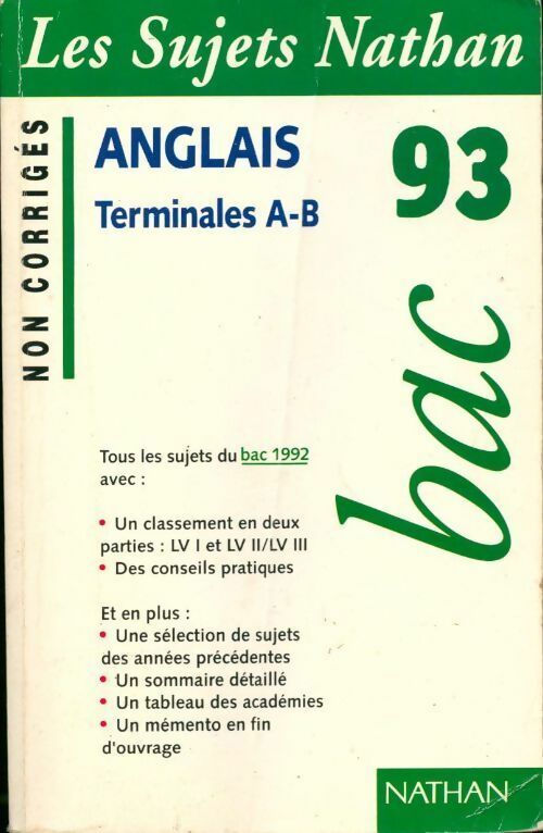 Anglais Bac sujets non corrigés 1993 - Collectif - Livre