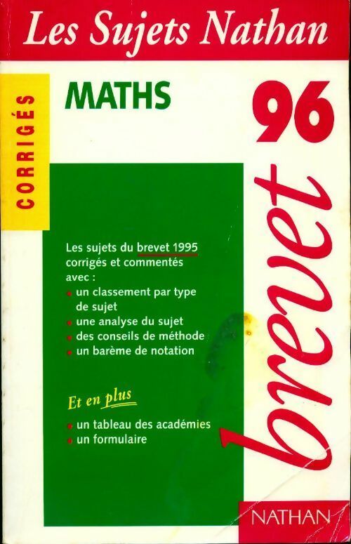 Mathématiques Brevet Corrigés 1996 - Collectif - Livre