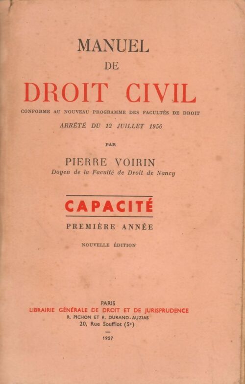 Manuel de droit civil : Capacité Première Année - Pierre Voirin - Livre