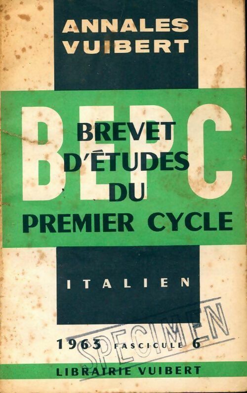 Annales du B.E.P.C. 1963 : Italien - Inconnu - Livre