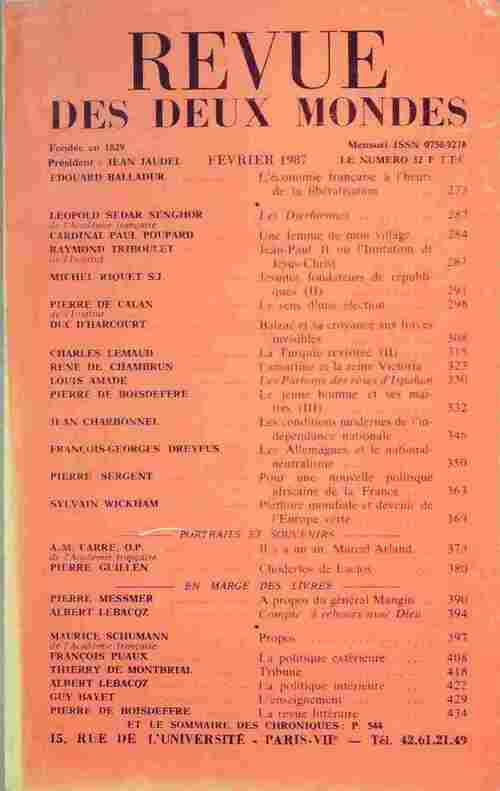 Revue des deux mondes février 1987 - Inconnu - Livre