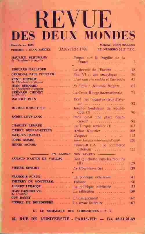 Revue des deux mondes janvier 1987 - Inconnu - Livre