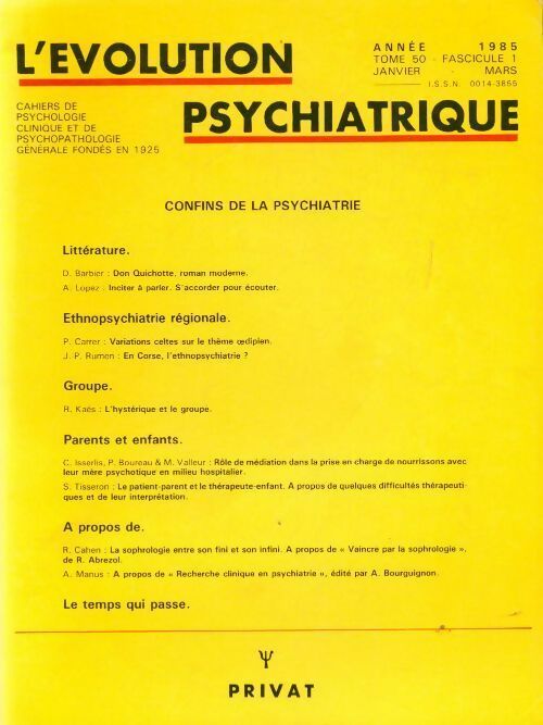 L'évolution psychiatrique n°50 fascicule 1 - Collectif - Livre