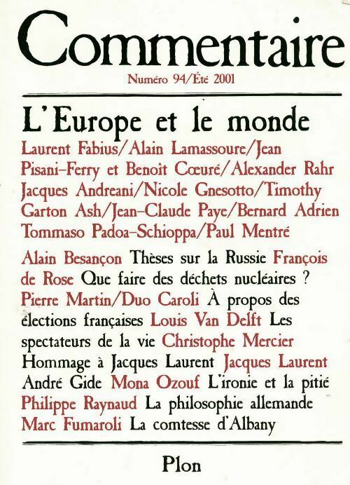 Commentaire n°94 : L'Europe et le monde - Collectif - Livre