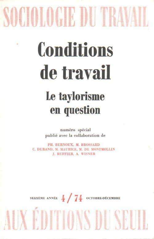 Sociologie du travail. Le taylorisme en question - Collectif - Livre