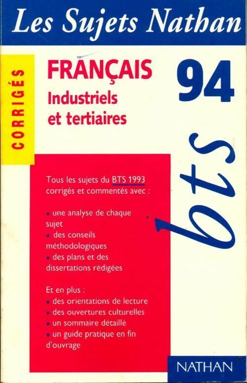 Français BTS Sujets corrigés 1994 - Collectif - Livre