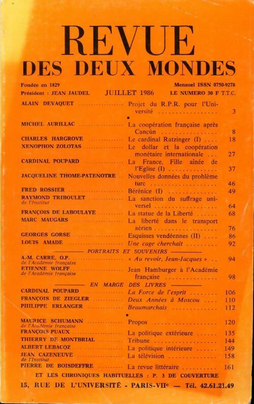 Revue des deux mondes Juillet 1986 - Collectif - Livre