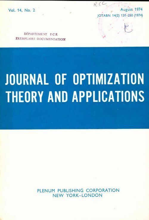 Journal of optimization theory and applications n°14-2 - Collectif - Livre