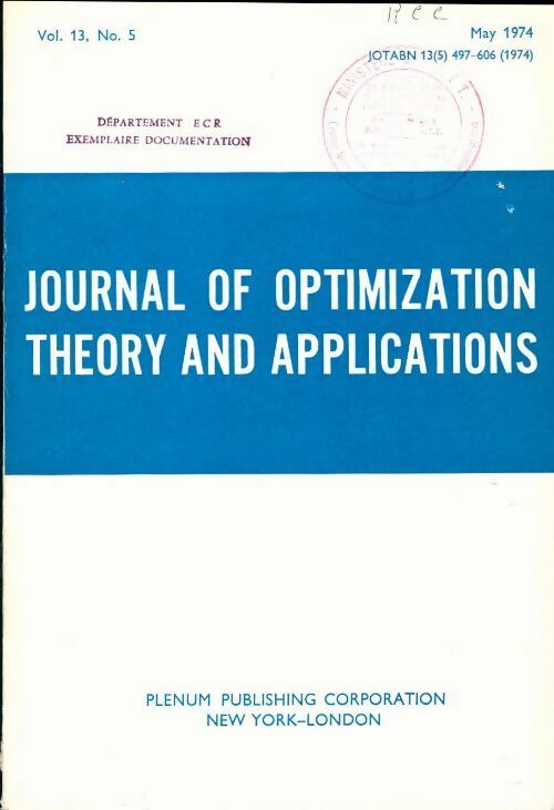 Journal of optimization theory and applications n°13-5 - Collectif - Livre