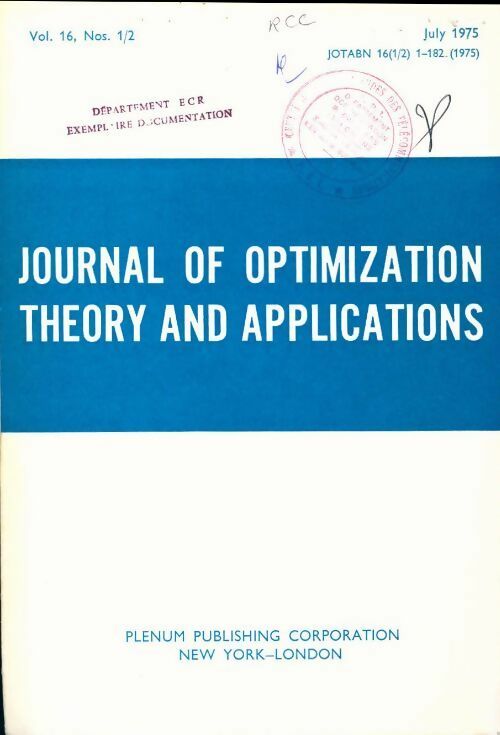 Journal of optimization theory and applications n°16-1/2 - Collectif - Livre