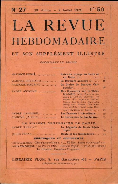 La revue hebdomadaire 30e année n°27 - Collectif - Livre