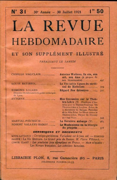 La revue hebdomadaire 30e année n°31 - Collectif - Livre