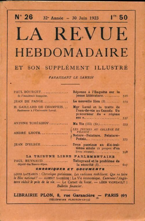 La revue hebdomadaire 32e année n°26 - Collectif - Livre