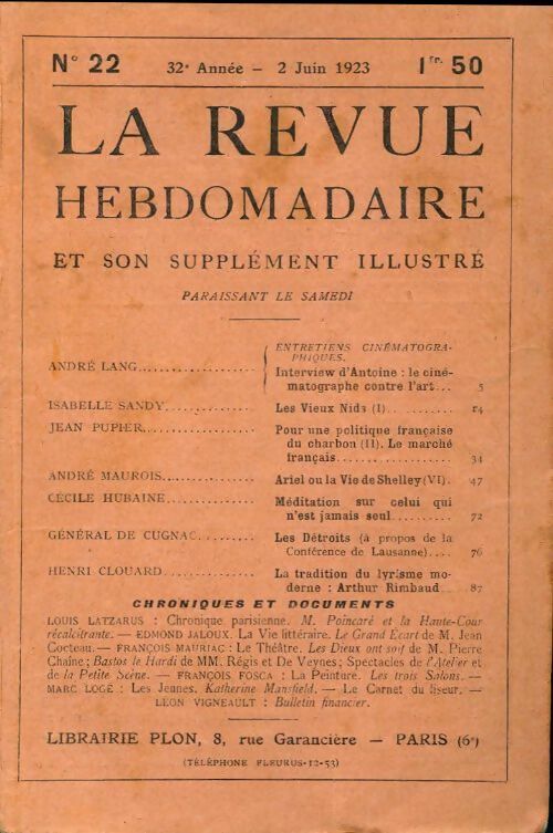 La revue hebdomadaire 32e année n°22 - Collectif - Livre