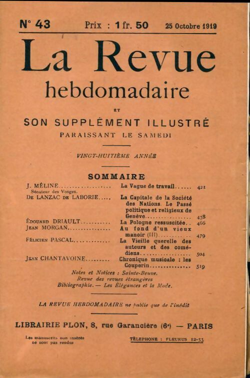 La revue hebdomadaire 28e année n°43 - Collectif - Livre
