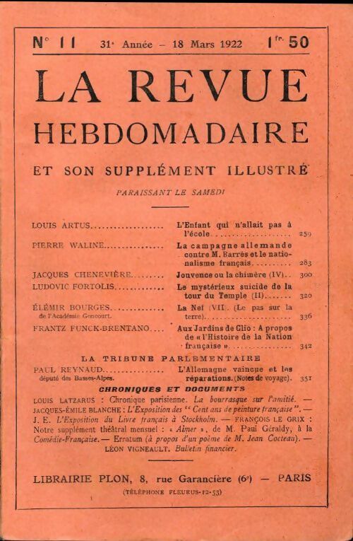 La revue hebdomadaire 31e année n°11 - Collectif - Livre