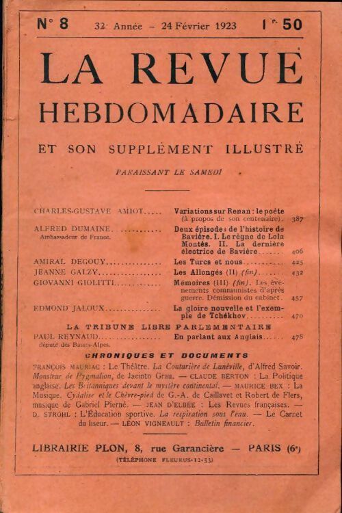 La revue hebdomadaire 32e année n°8 - Collectif - Livre