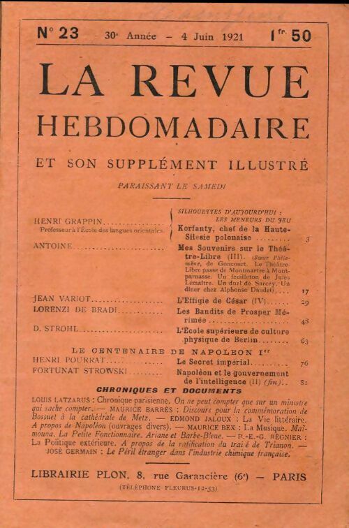 La revue hebdomadaire 30e année n°23 - Collectif - Livre