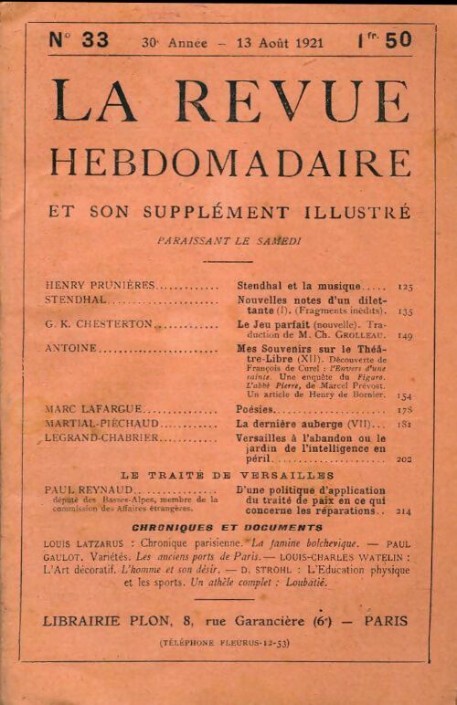 La revue hebdomadaire 30e année n°33 - Collectif - Livre