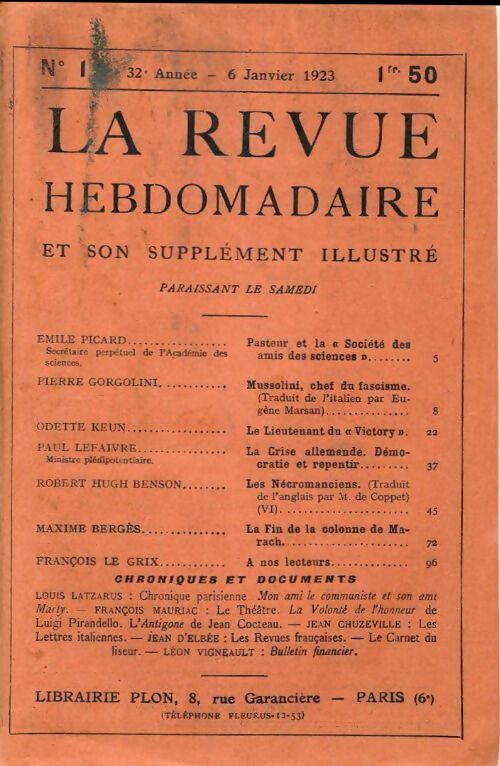 La revue hebdomadaire 32e année n°1 - Collectif - Livre