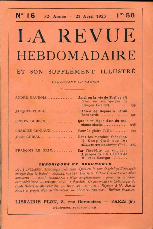 La revue hebdomadaire 32e année n°16 - Collectif - Livre