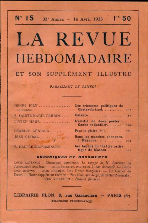 La revue hebdomadaire 32e année n°15 - Collectif - Livre