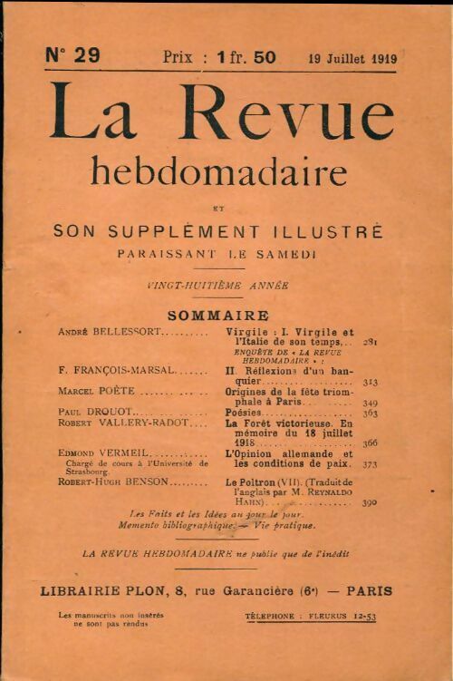 La revue hebdomadaire 28e année n°29 - Collectif - Livre