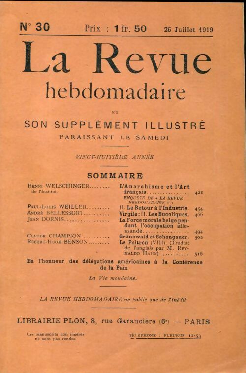 La revue hebdomadaire 28e année n°30 - Collectif - Livre