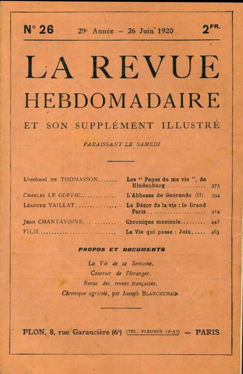 La revue hebdomadaire 29e année n°26 - Collectif - Livre