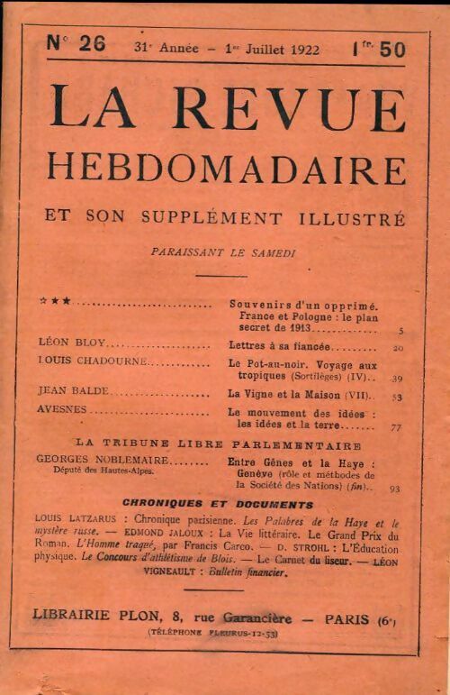 La revue hebdomadaire 31e année n°26 - Collectif - Livre